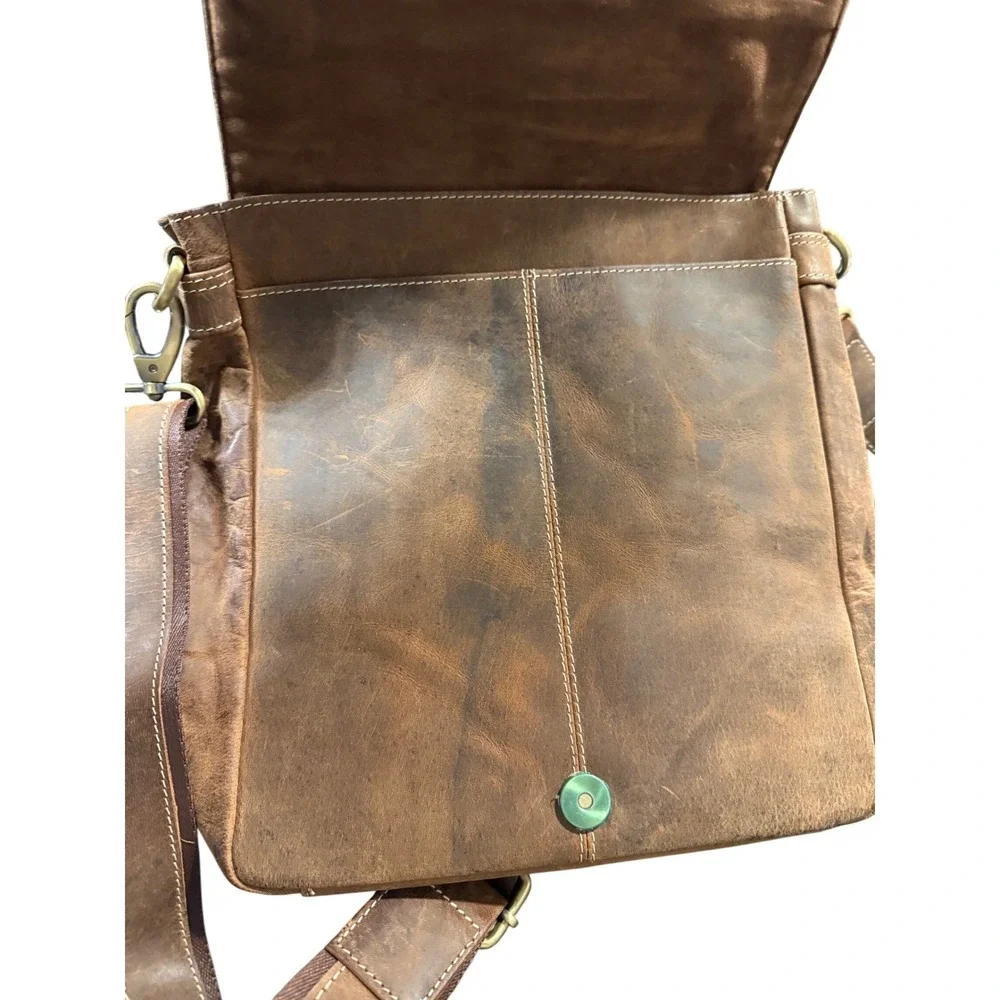 Urban Dezire Brown Distressed Leather Messenger Bag Crossbody‎